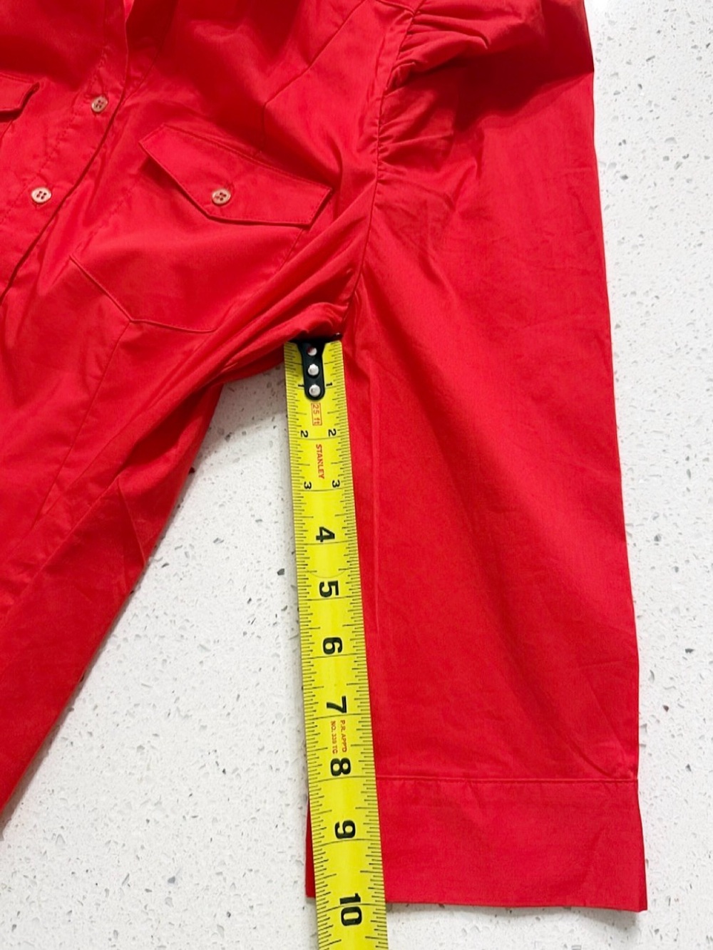 7th Avenue Design Studio Red Puff Sleeve Button Front Blouse Small NWT - Picture 7 of 9